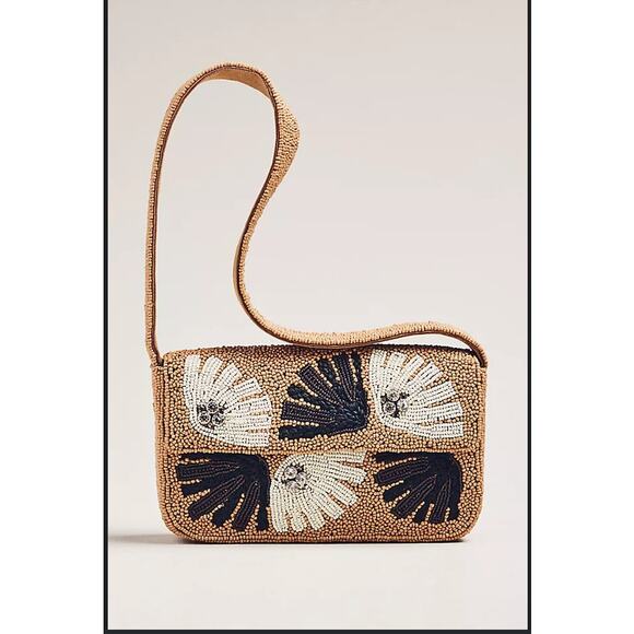 NEW Anthropologie The Fiona Beaded Bag: Floral Edition In Celandin Tan - Picture 4 of 7